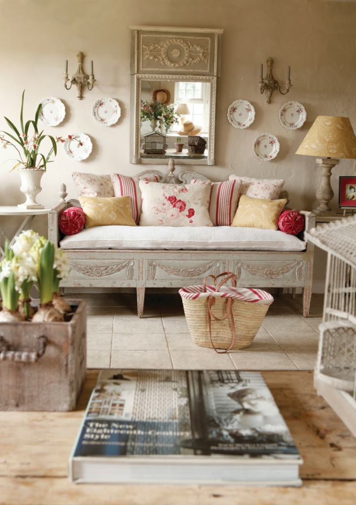shabby chic living room ideas english furnishing style sofa throw pillow