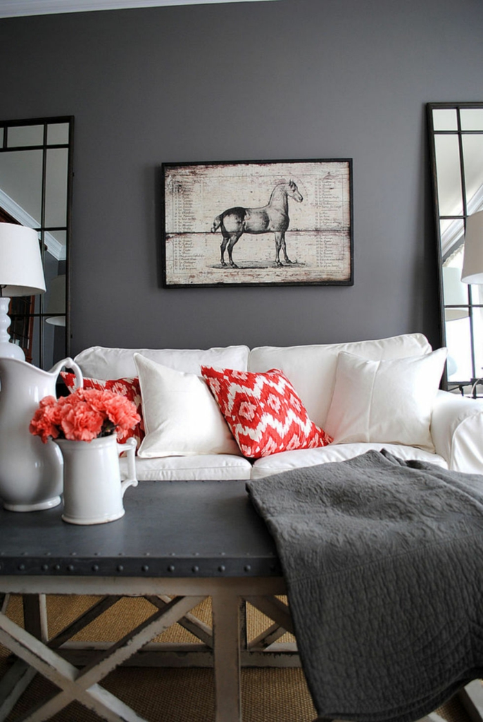 nuhainen tyylikäs ideoita seinämaalaa harmaa metallinen sohvapöytä