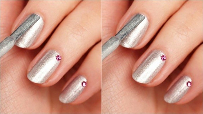 zilveren vingernagels strass elegant nagel ontwerp