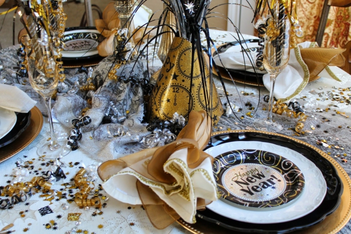 קישוט ערב השנה החדשה צד silvesterer קישוט השולחן קישוט השנה החדשה של ערב זהב