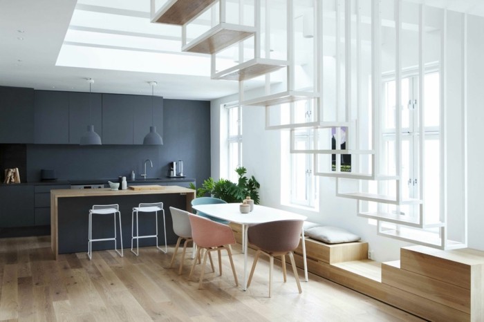 Скандинавски създаде сив кухненски шкаф дървен под