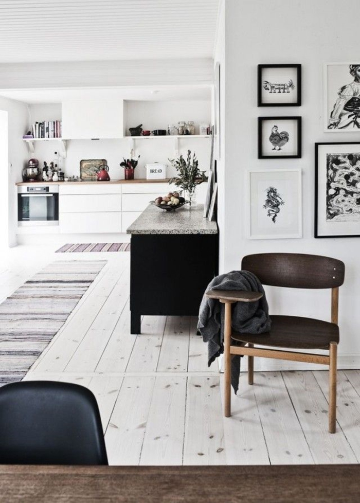escandinavo establecido alfombra de cocina piso de madera