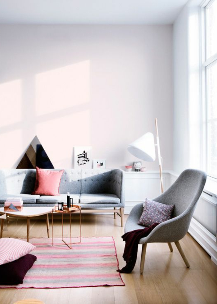 Scandinavian decorating living room rayas de alfombra fresca
