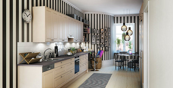 Skandinaviškoje virtuvėje suprojektuotos dryžiosios sienos