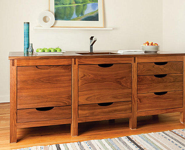 Skandinaviškos virtuvės dizaino medinė cabinetinė spintelė