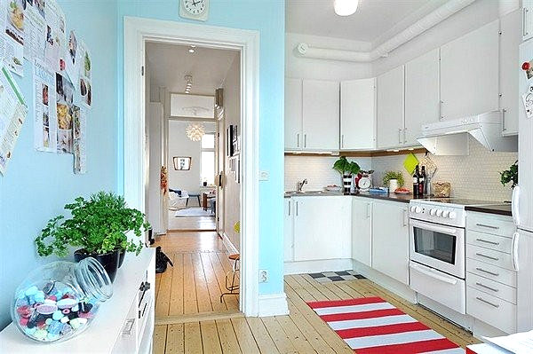 تصاميم المطبخ الاسكندنافية الخشب تصميم جدار البحر الأزرق