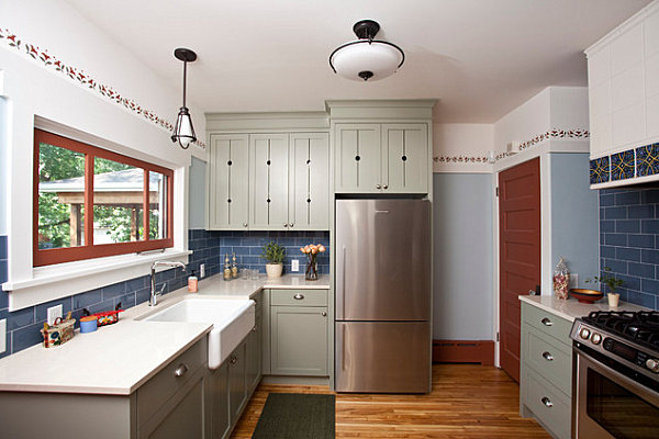 Skandinaviškos virtuvės dizainas yra modernus tradicinis medinis staliukas