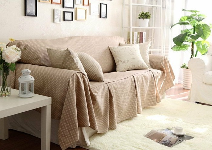 canapé couverture moderne à carreaux salon floral déco
