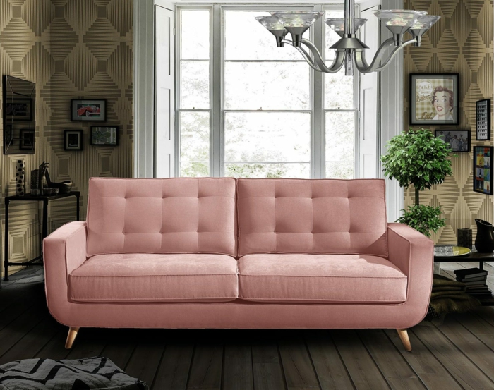 沙发切斯特复古家具粉红色木板墙壁画的几何图案