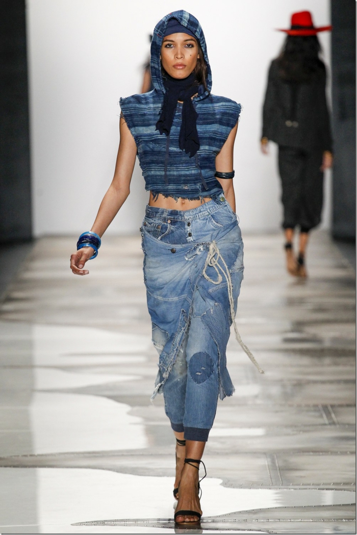 נשים של אופנה גרג לורן 2016 ג'ינס מצוקה פסים להיראות