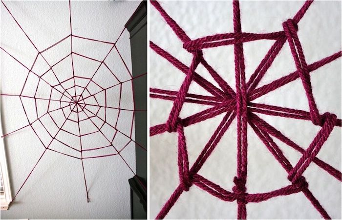 make spider webs from yarn itself to halloween