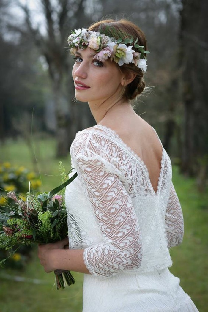nėrinių suknelė vestuvių suknelės boho stiliaus plaukų priedai gėlės