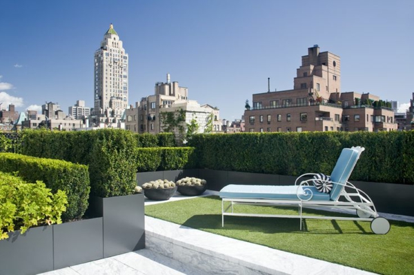 city ​​apartment roof garden shape hedge privacy sun deck lawn