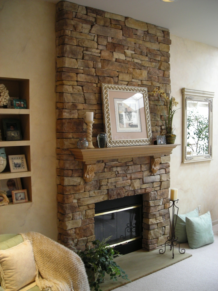 stone wall living room fireplace plant living room decoration