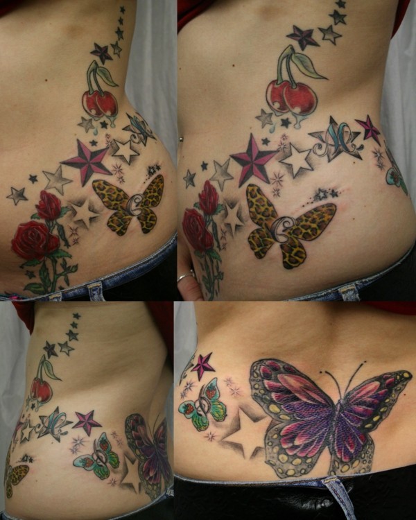 Tatouage étoile idée femme tatouage sur le ventre et la croix