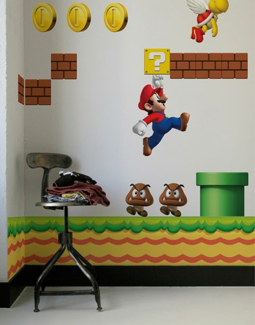 decoración de pared súper mario en el diseño de cuarto de niños