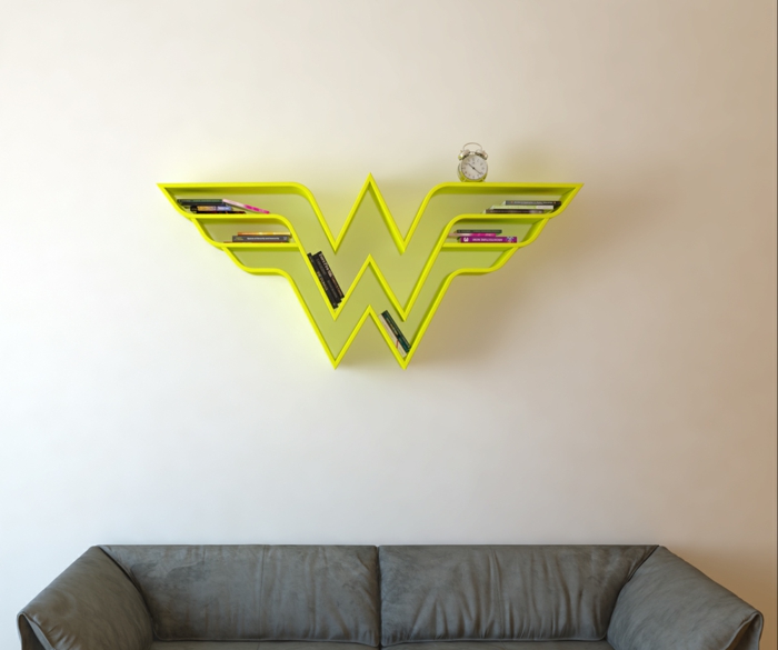 étagères de super-héros merveille femme étagère murale néon jaune