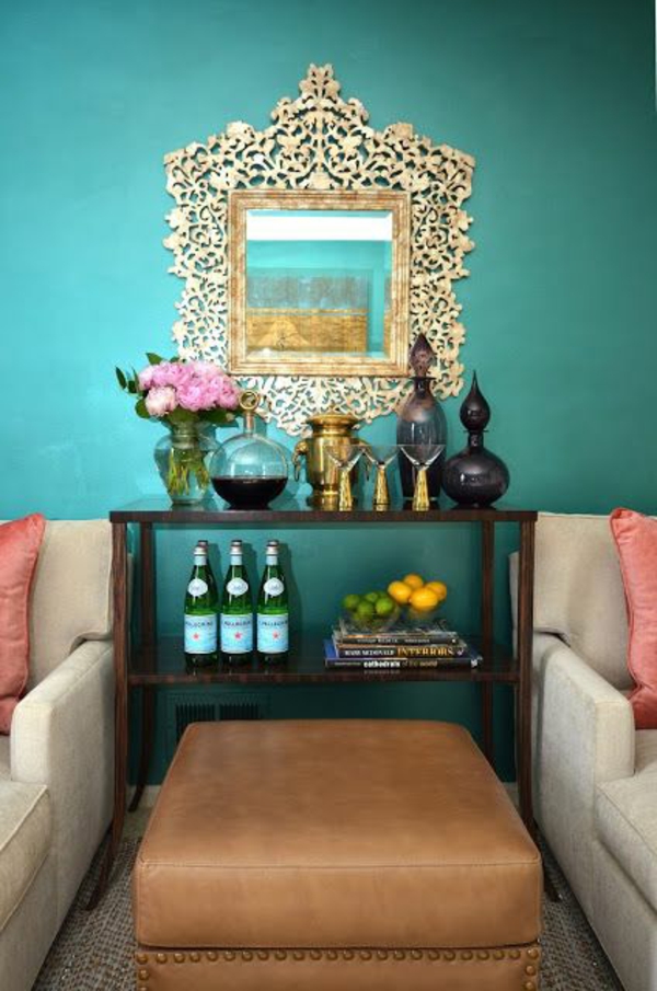 turquoise kleurenpalet muurverf wandspiegel royal