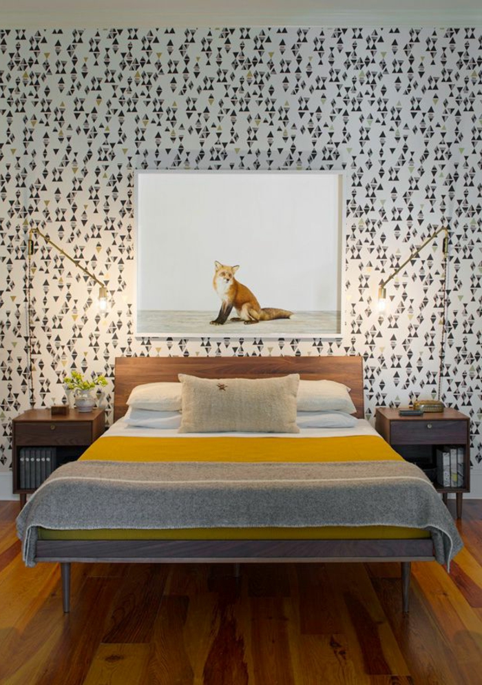 taustakuva vintage tyyli makuuhuoneen seinä suunnittelu ideoita