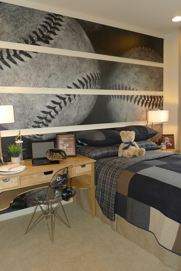 wallpaper ideas wall design bedroom baseball fans desk