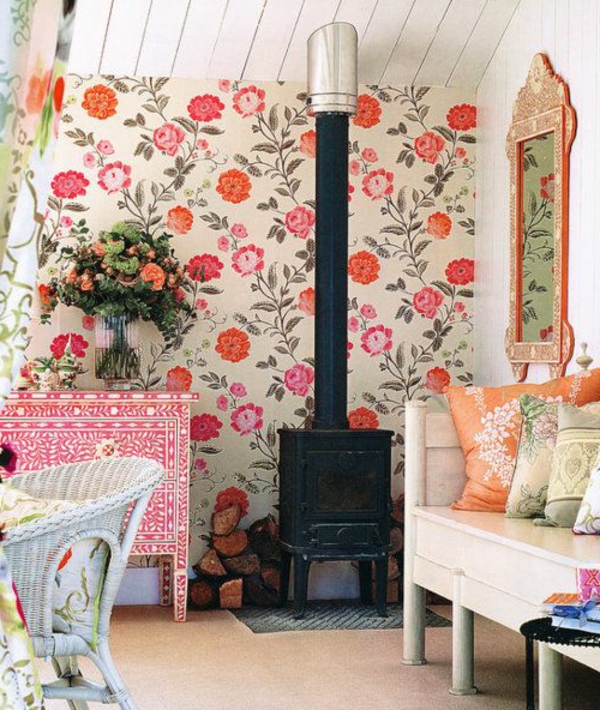 wallpaper country style fresh wall design flowers