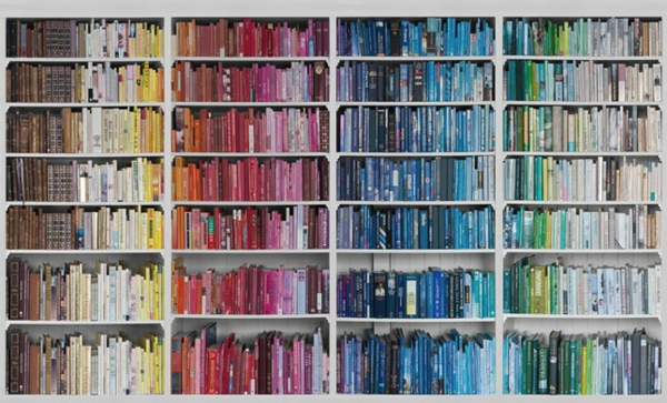 ταπετσαρία τοίχο διακόσμηση πολύχρωμα βιβλία ράφια τοίχο σχεδιασμό