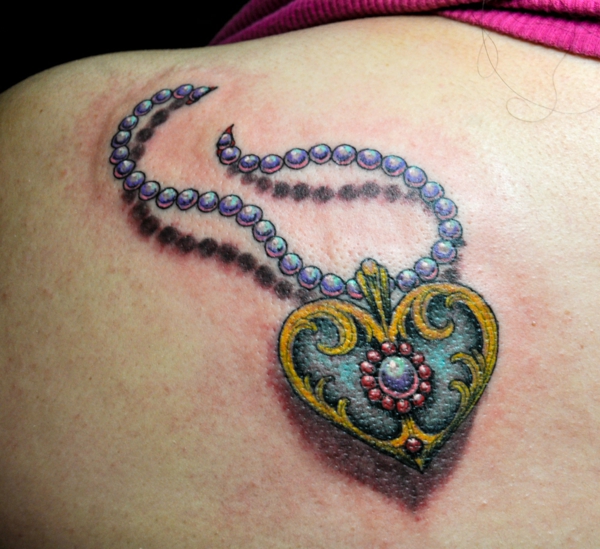 μοτίβα τατουάζ καρδιά μαργαριτάρι κολιέ κρεμαστό κόσμημα κολιέ καρδιά