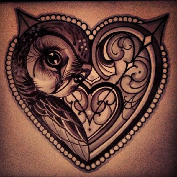 τατουάζ μοτίβα καρδιά κουκουβάγια εικόνες τατουάζ