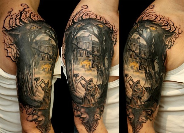 tattoo motifs upper arm cat house
