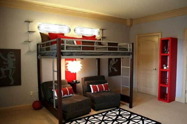 Teenager boy's room set up red accents armchair