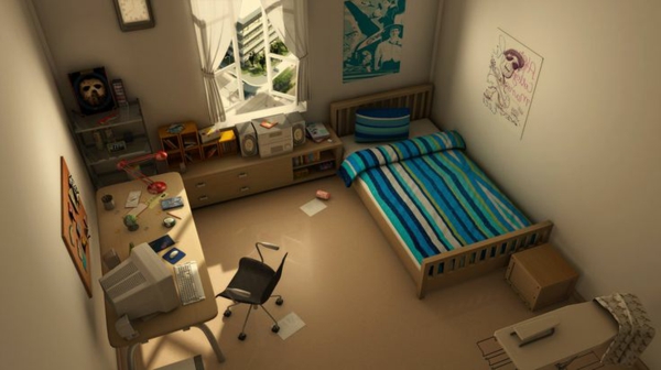 tenåring rom seng fargerike sengetrekk stol skrivebord