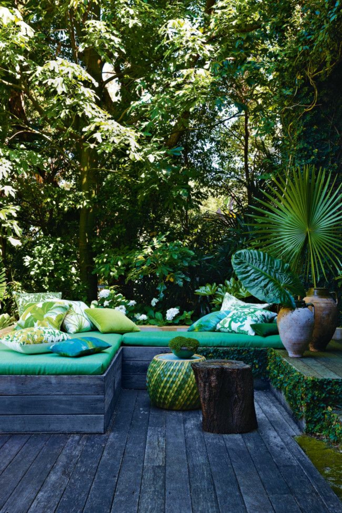 terrasse design ideer hagemøbler pottplanter grønn oase av velvære
