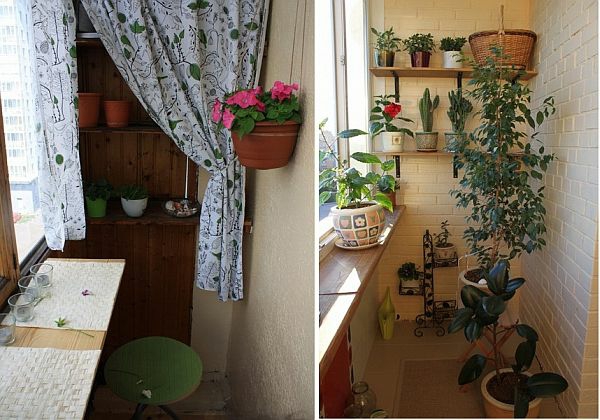 terras balkon klein compact idee plant bloementafel gordijnen klaptafel