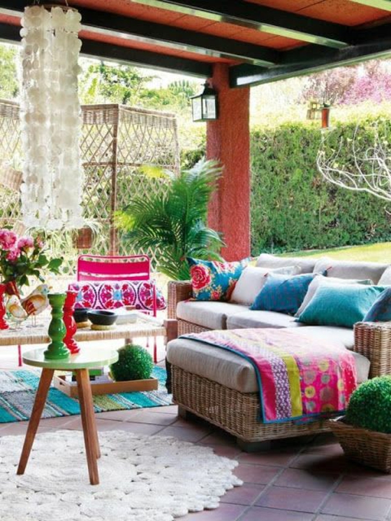 вътрешен двор покриви тераса идеи за дизайн ратанова мебели оцветени живи уединение