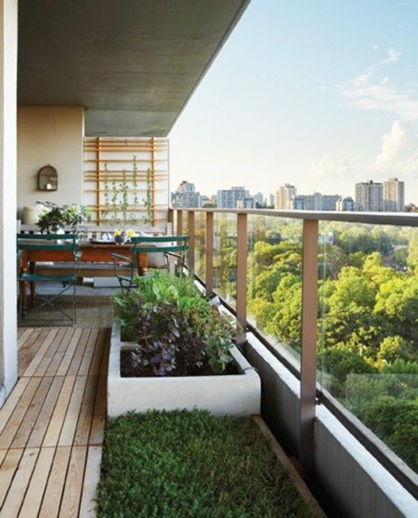 diseño de terraza balcón vista lateral vidrio