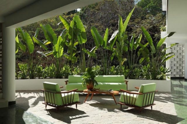terras design afbeeldingen lounge living zicht stenen vloer