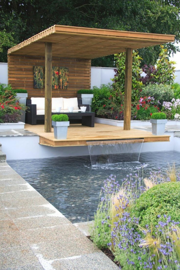terrasse design billeder veranda bygge træ pergola lige ved poolen