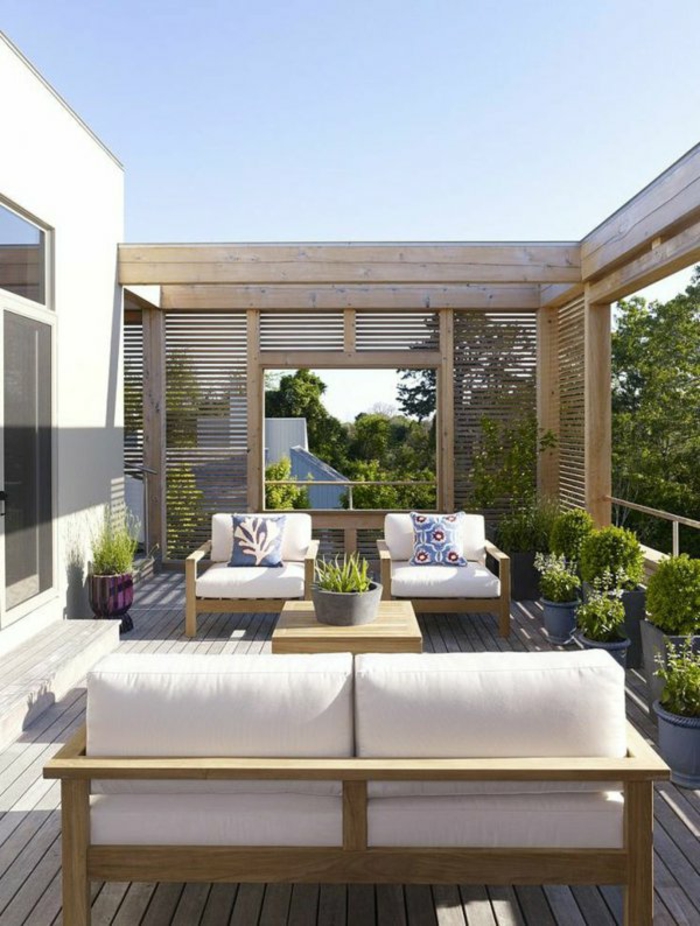 terrasse design ideer balkong planter tre terrasse