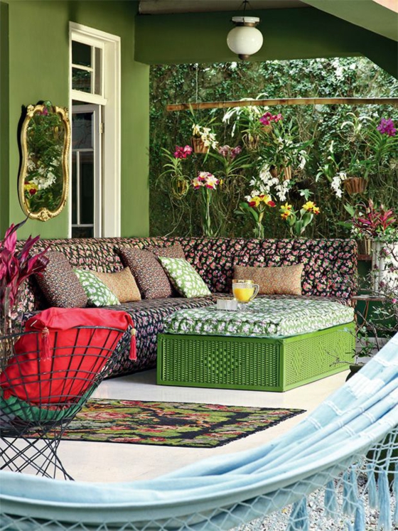 terasa dizaino idėjos sodo baldai hammock veranda augalai privatumas