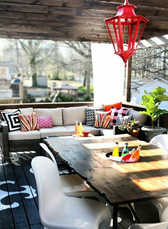 terrace design ideas wicker furniture sofa acrylic chairs wooden table wooden floor wooden terrace