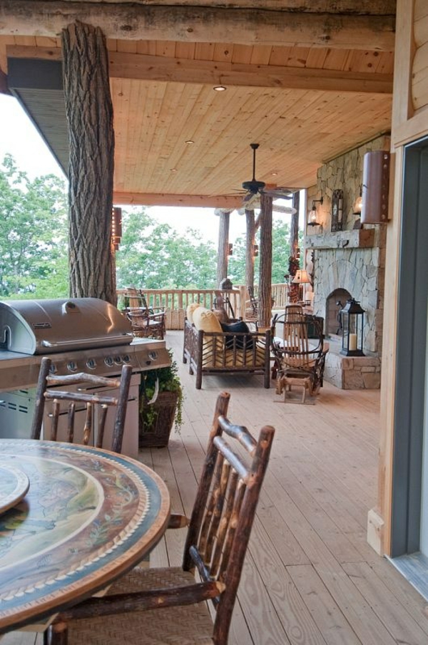 terrasse design veranda bygge amerikansk træhuse udendørs køkken
