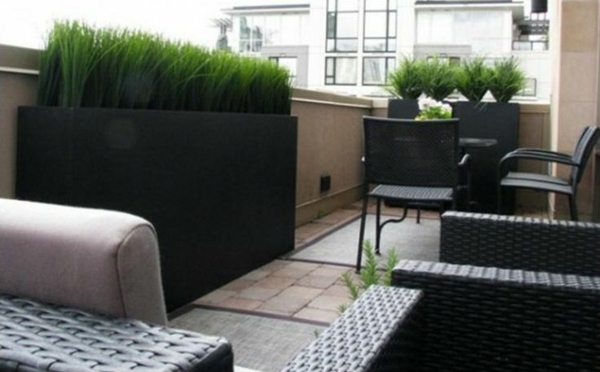 terrasse syn beskyttelse ideer med planter rotan havemøbler
