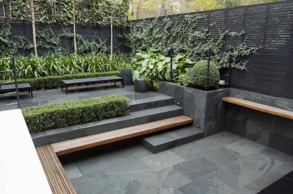 terrasse sikte beskyttelse klatring planter gjerde tre terrasse betongplater