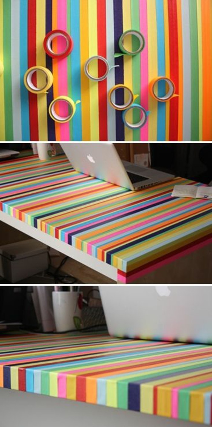 table avec des bandes de washi décorer des idées apple notebook