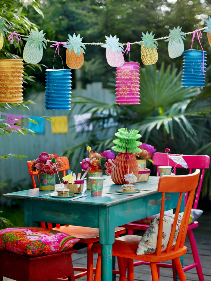 桌装饰花园党创意想法色的庭院想法