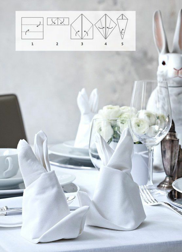 ideas de decoración de mesa decoración de mesa de Pascua servilletas doblar ideas de arte de conejito