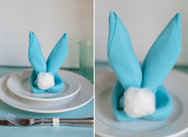 表装饰复活节餐巾折叠复活节兔子蓝色