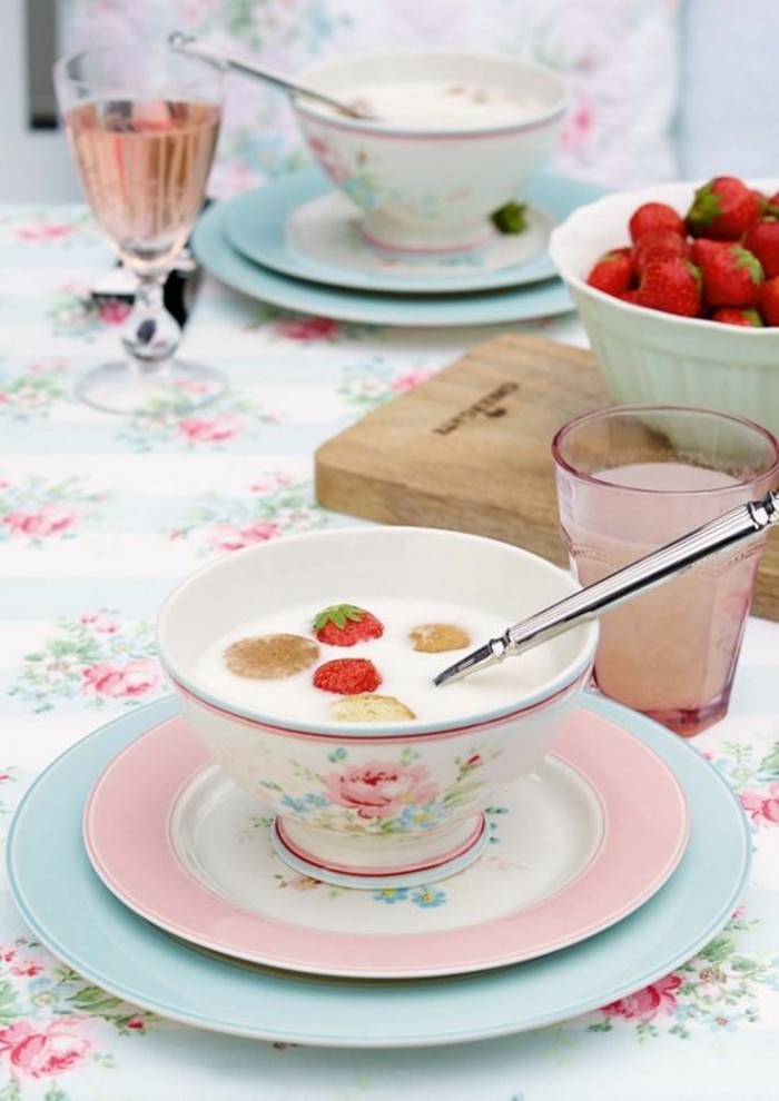 mesa decoración verano colección greengate desayuno porcelana plato plato