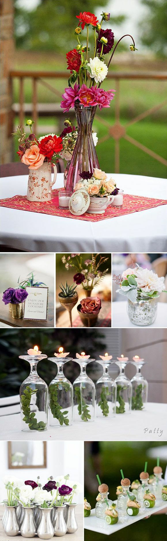 πίνακας διακόσμηση γάμος floral διακόσμηση πρωτότυπα κεριά αγγεία