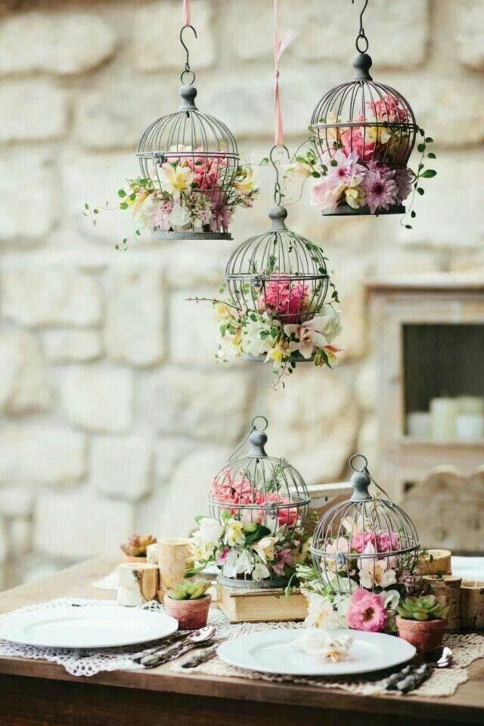 πίνακας διακόσμηση γάμου floral deco vintage ρουστίκ κλουβιά πουλιών suculents